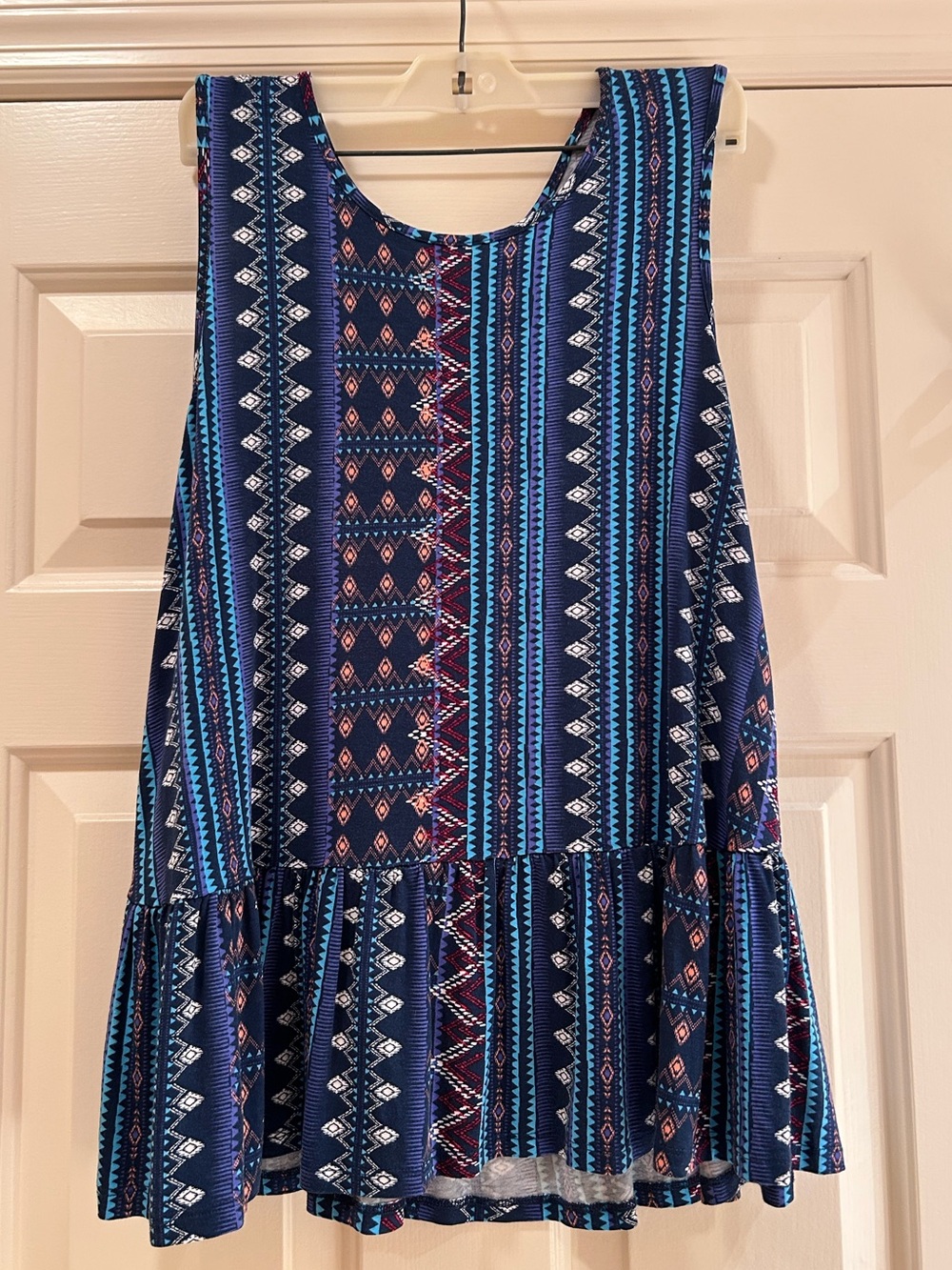 Sleeveless Boho Peplum Top in Navy & Teal